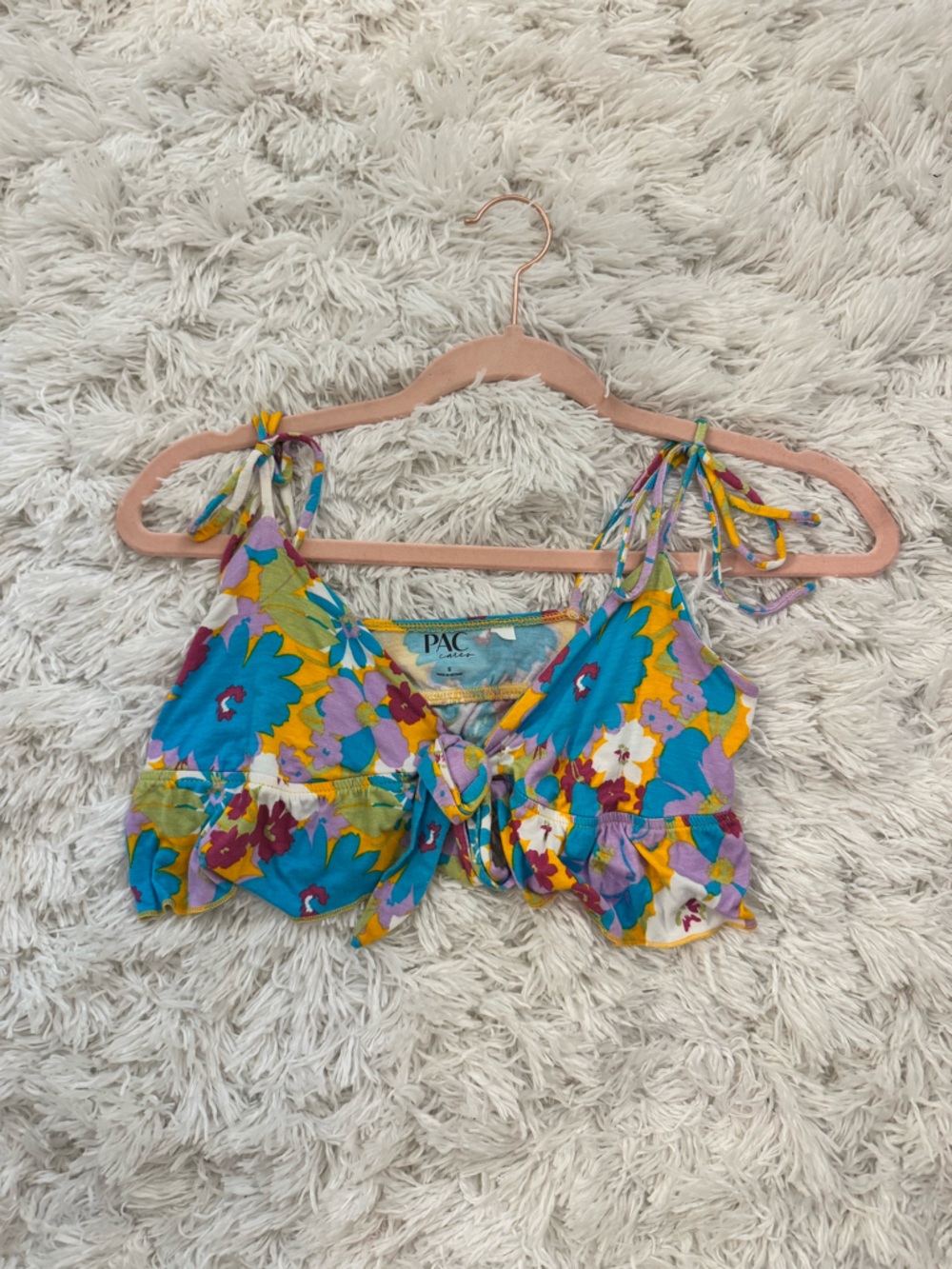 PacSun Floral Tie-Front Crop Top in Blue, Yellow & Purple